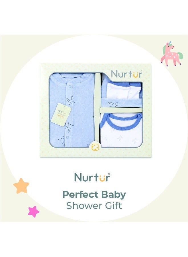 Nurtur طقم هدايا - 4 قطع (بدلة نوم، بدلة قصيرة الأكمام، قبعة، قفازات) أزرق متعدد/للصبي - Image 3