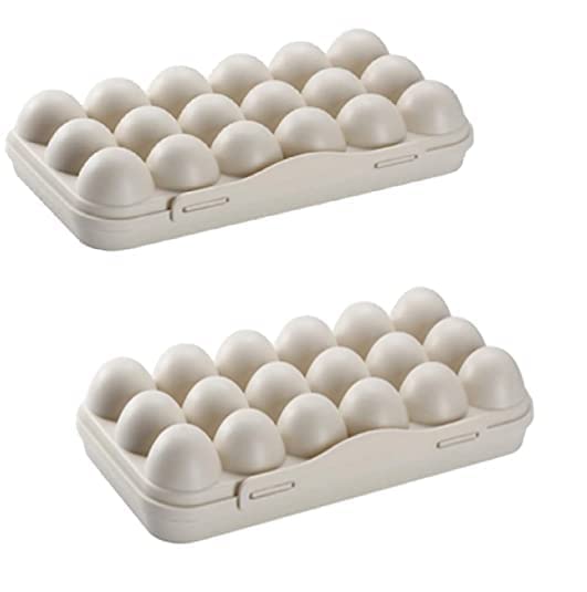 GION Useful Egg Fresh Eggs Holder Storage Box Egg Box Safe Egg Basket Case for Refrigerator Kitchen Egg Storage Box Container 18 Greed Egg Tray 1Pcs OffWhite - Image 1