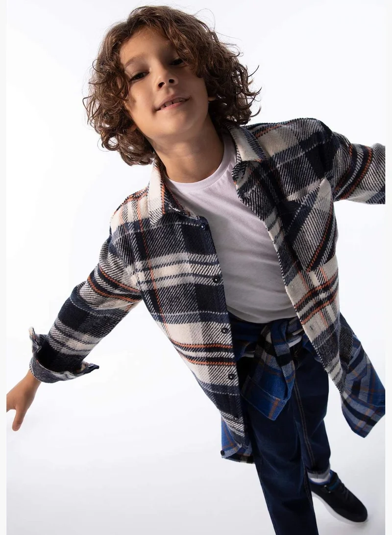 DeFacto Boy Oversize Fit Polo Neck Woven Long Sleeve Shirt