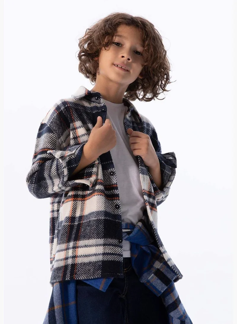 DeFacto Boy Oversize Fit Polo Neck Woven Long Sleeve Shirt