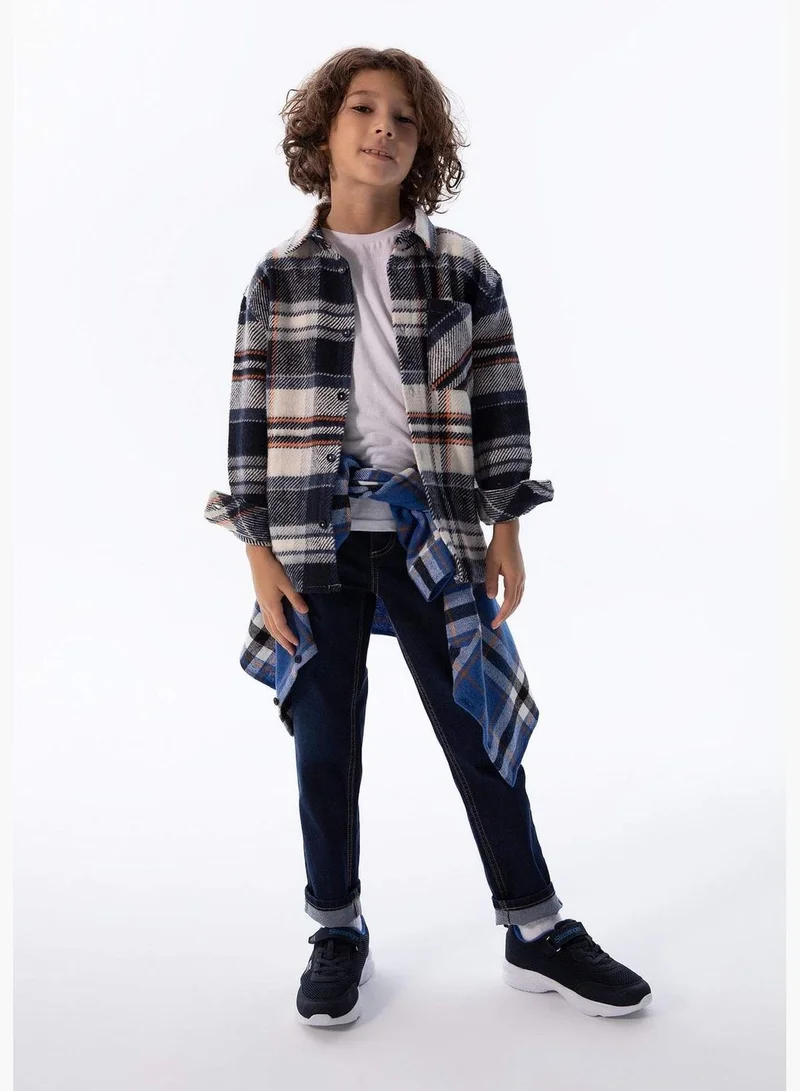DeFacto Boy Oversize Fit Polo Neck Woven Long Sleeve Shirt