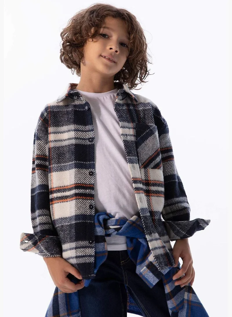 DeFacto Boy Oversize Fit Polo Neck Woven Long Sleeve Shirt
