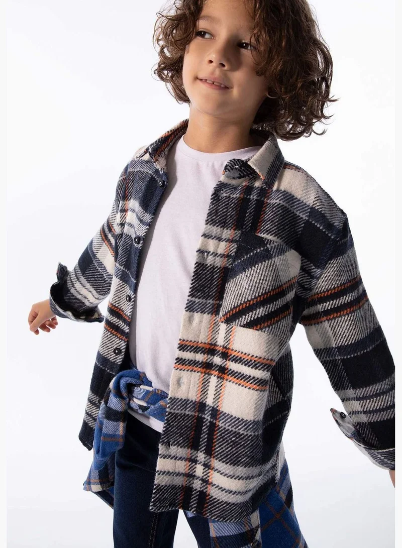 DeFacto Boy Oversize Fit Polo Neck Woven Long Sleeve Shirt