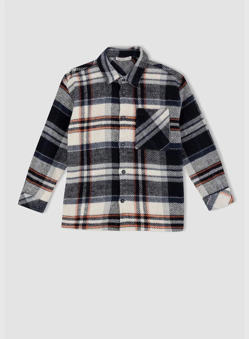 DeFacto Boy Oversize Fit Polo Neck Woven Long Sleeve Shirt
