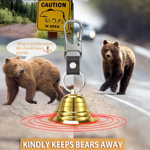 NedFoss 2" Loud Bear Bell with Whistle Set for Hikers, 3 in 1 Hiking Gear Solid Brass Bear Bells with Silencer, Emergency Whistle and Carabiner for Survival, Hiking, Biking, Fishing, Climbing - Image 2