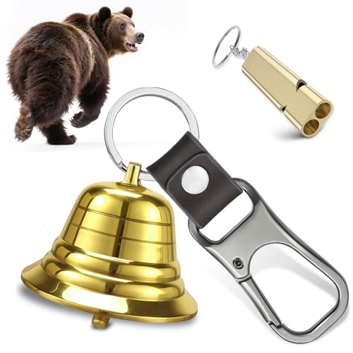 NedFoss 2" Loud Bear Bell with Whistle Set for Hikers, 3 in 1 Hiking Gear Solid Brass Bear Bells with Silencer, Emergency Whistle and Carabiner for Survival, Hiking, Biking, Fishing, Climbing - Image 1