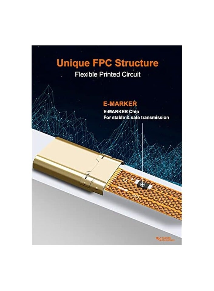 كابل كرييشن كابل USB C قصير 5 بوصات 60 وات PD كابل شحن سريع USB 3.1 نوع C FPC تصميم 10 جيجابت في الثانية، كابل USB C قصير إلى USB C لبنك الطاقة S21/S20 USB C Thunderbolt 3 جهاز iPhone 15/15Pro - Image 3