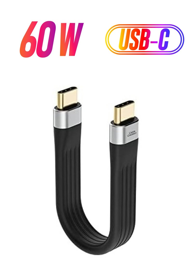 كابل كرييشن كابل USB C قصير 5 بوصات 60 وات PD كابل شحن سريع USB 3.1 نوع C FPC تصميم 10 جيجابت في الثانية، كابل USB C قصير إلى USB C لبنك الطاقة S21/S20 USB C Thunderbolt 3 جهاز iPhone 15/15Pro - Image 1