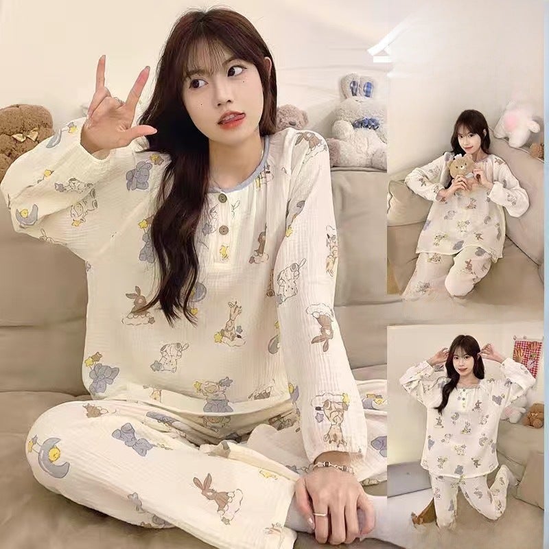 Spring Autumn Cotton Pajama Set for Women Y06# Animal Nebula