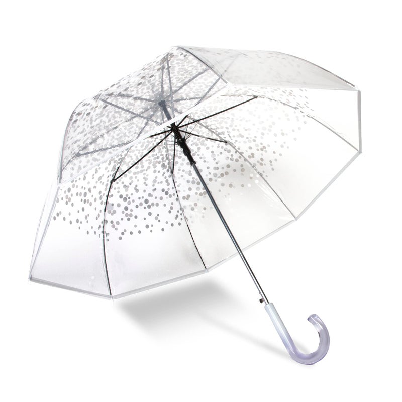 ShedRain Clear Bubble Umbrella â€“ See Through, Rain & Windproof Umbrella - Perfect for Weddings, Prom, Graduation - Automatic Open, Silver Dots Design - Image 2