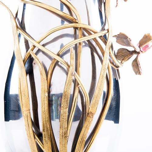 Gibox Stain Steel & Brass Floral Design, Designer Flower Vase with Decorative Flower, Home Office Villa Farm House Decor, Corner Center Table Top Centerpiece & Gifting Item - Image 4