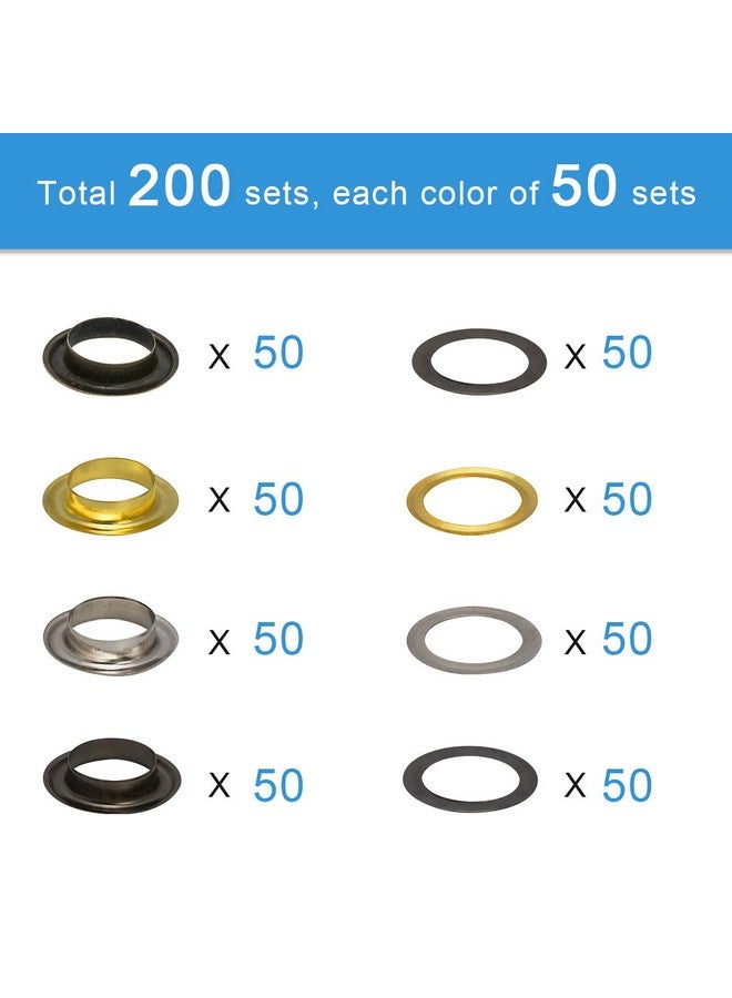 Luxiv 1/4 Inch Grommet Kit 200 Sets, Luxiv Grommets Eyelets 6mm Sewing Eyelets Gold, Silver, Black Metal Grommet Kits 4 Colors with Tools and Storage Box - Image 2