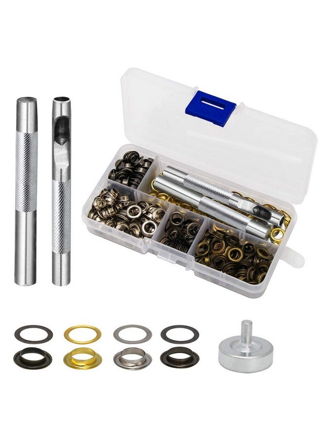 Luxiv 1/4 Inch Grommet Kit 200 Sets, Luxiv Grommets Eyelets 6mm Sewing Eyelets Gold, Silver, Black Metal Grommet Kits 4 Colors with Tools and Storage Box - Image 1