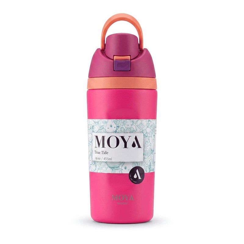 Moya "True Tide"  16oz Insulated Sustainable Water Bottle Hot Pink - Image 1