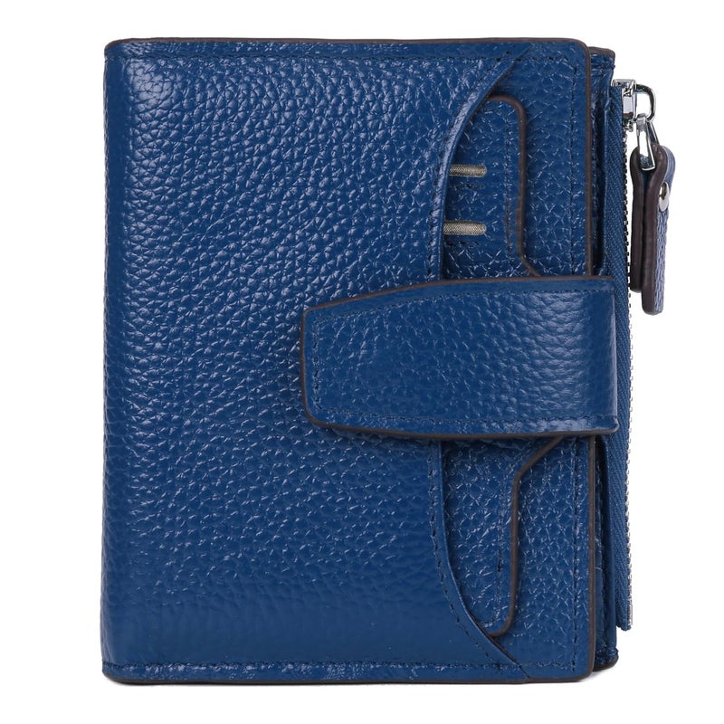 AINIMOER Women's RFID Blocking Leather Small Compact Bi-fold Zipper Pocket Wallet Card Case Purse with id Window (Lichee Blue) - Image 1