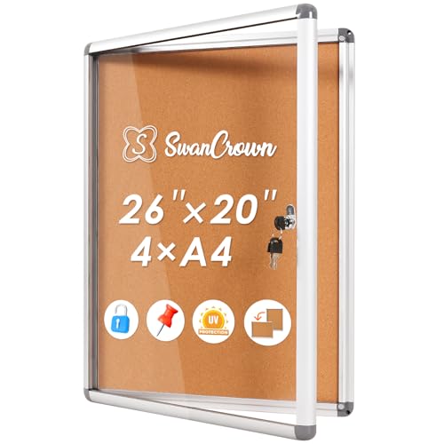S SWANCROWN SWANCROWN Enclosed Bulletin Board Tamper-Proof Cork Noticeboard Secure Information Board with Acrylic Door 26x20inch (4xA4) - Image 1