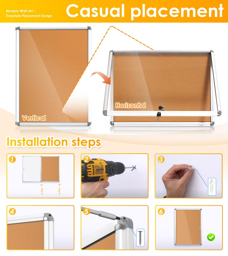 S SWANCROWN SWANCROWN Enclosed Bulletin Board Tamper-Proof Cork Noticeboard Secure Information Board with Acrylic Door 26x20inch (4xA4) - Image 4
