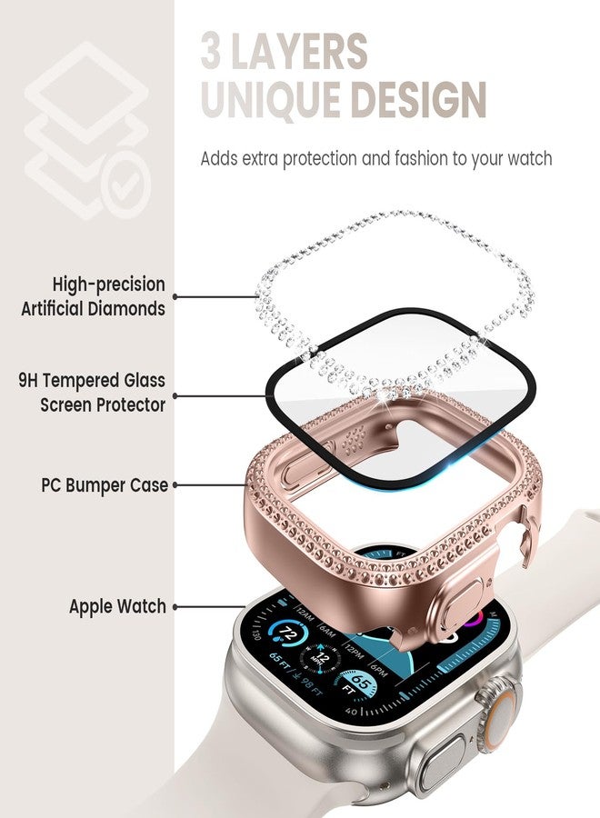 تينسي Tensea [عبوة من 3 قطع] لحماية شاشة ساعة Apple Watch Ultra 2/Ultra مقاس 49 مم، غطاء حماية صلب من البولي كربونات بتصميم ماسي، مزود بغشاء زجاجي مقوى مدمج، غطاء وجه لامع واقٍ للنساء، 49 مم - Image 4