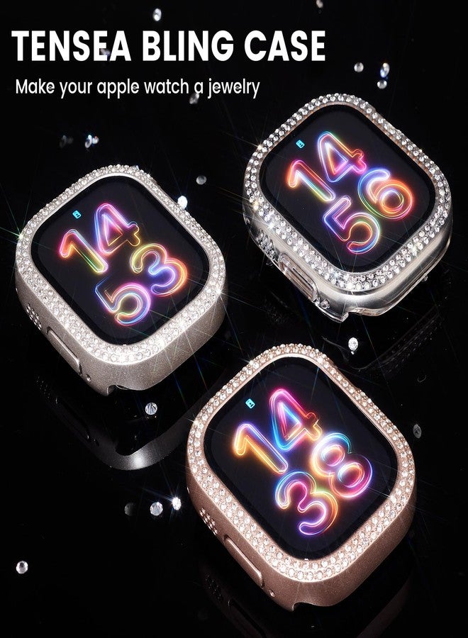 تينسي Tensea [عبوة من 3 قطع] لحماية شاشة ساعة Apple Watch Ultra 2/Ultra مقاس 49 مم، غطاء حماية صلب من البولي كربونات بتصميم ماسي، مزود بغشاء زجاجي مقوى مدمج، غطاء وجه لامع واقٍ للنساء، 49 مم - Image 3