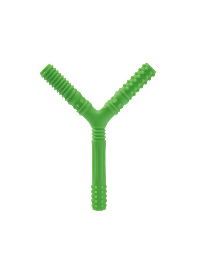 platube Baby Teething Tube, Soft And Durable Infant Teething Toys, Easy To Clean Hollow Silicone Baby Teether, Lightweight And Flexible Chew Straws For Toddlers, (1pc, Y Shaped Green) - Image 1