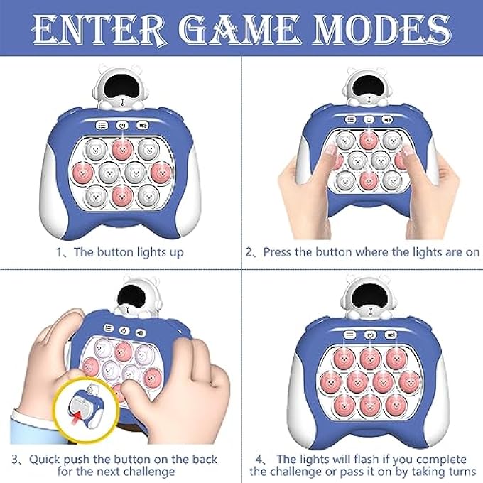 POP PRO FAST PUSH GAME, POP FIDGET LIGHT UP IT POCKET GAME FOR KIDS AGES 3-12, HANDHELD SENSORY GAME TOY WITH 4 MODES PARTY QUICK PUSH GAME FIDGET TOYS, XMAS GIFTS FOR KIDS (BLUE) - Image 3