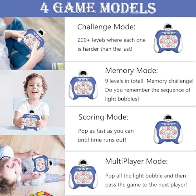 POP PRO FAST PUSH GAME, POP FIDGET LIGHT UP IT POCKET GAME FOR KIDS AGES 3-12, HANDHELD SENSORY GAME TOY WITH 4 MODES PARTY QUICK PUSH GAME FIDGET TOYS, XMAS GIFTS FOR KIDS (BLUE) - Image 2