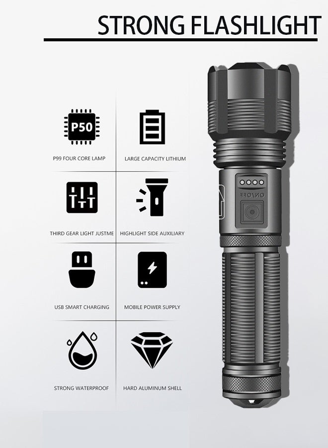 XHP50 LED Flashlight  - IP67 Waterproof u0026 5000mAh Battery  Zoomable 1000m Beam with 3 Modes (White/Red/Green)  Type-C Charging u0026 Battery% Display - Outdoor Camping/Hiking/Emergency - Image 4