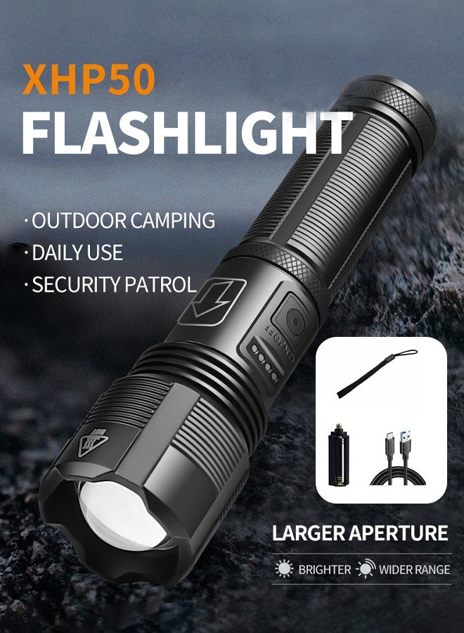 XHP50 LED Flashlight  - IP67 Waterproof u0026 5000mAh Battery  Zoomable 1000m Beam with 3 Modes (White/Red/Green)  Type-C Charging u0026 Battery% Display - Outdoor Camping/Hiking/Emergency - Image 1