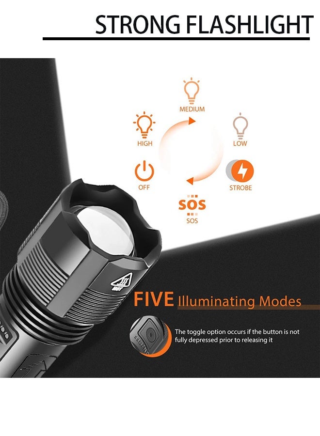 XHP50 LED Flashlight  - IP67 Waterproof u0026 5000mAh Battery  Zoomable 1000m Beam with 3 Modes (White/Red/Green)  Type-C Charging u0026 Battery% Display - Outdoor Camping/Hiking/Emergency - Image 2