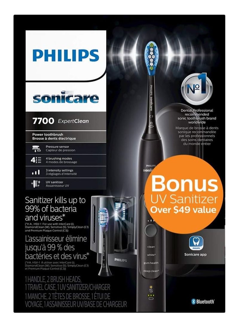 PHILIPS SONICARE - Philips Sonicare ExpertClean 7700 Rechargeable Electric Toothbrush with Bluetooth & UV Sanitizer, HX9630/15, Black - Image 1