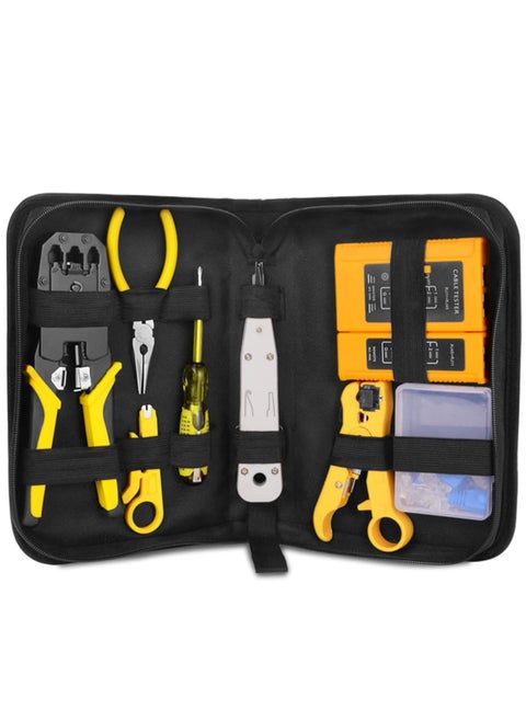 BIKUUL RJ45 Crimping Tool Kit for RJ11/RJ12/CAT5/CAT6/Cat5e, Professional Computer Maintenacnce Lan Cable Tester Network Repair Tool Set，Wire Crimper Wire Connector Stripper