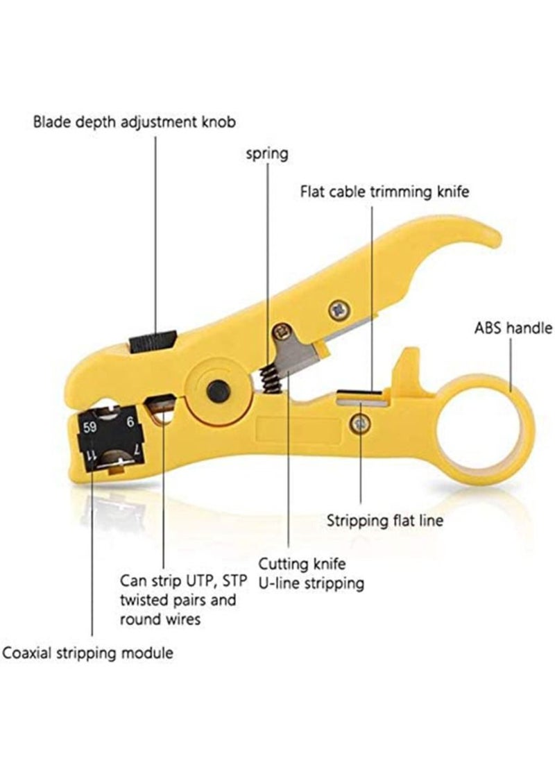 BIKUUL RJ45 Crimping Tool Kit for RJ11/RJ12/CAT5/CAT6/Cat5e, Professional Computer Maintenacnce Lan Cable Tester Network Repair Tool Set，Wire Crimper Wire Connector Stripper