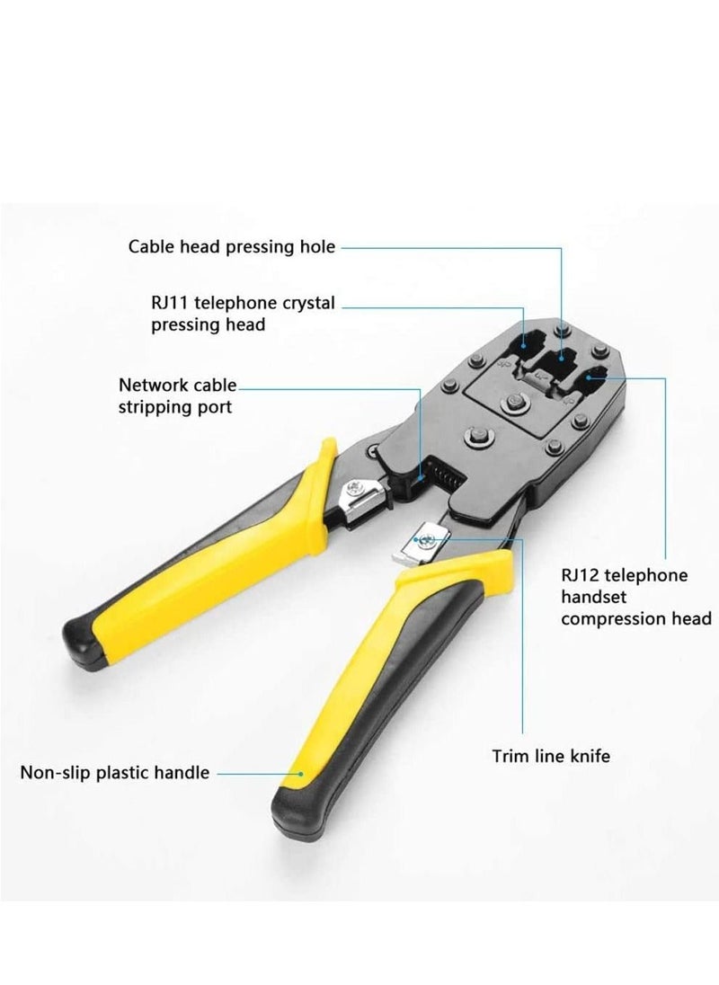 BIKUUL RJ45 Crimping Tool Kit for RJ11/RJ12/CAT5/CAT6/Cat5e, Professional Computer Maintenacnce Lan Cable Tester Network Repair Tool Set，Wire Crimper Wire Connector Stripper