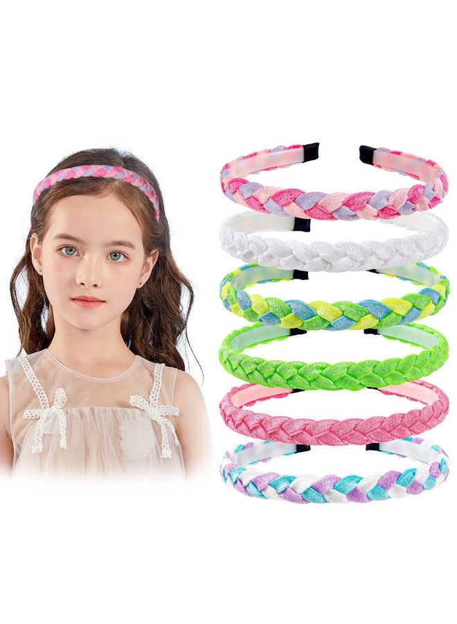 Candygirl Braided Headbands Girls 6Pcs Rainbow Glitter Head Bands For Kids Toddlers Women Hand Twist Hairbands Fashion Sequins Thin Headband Party Favors - Image 1
