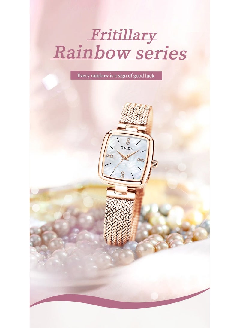 xozgdovg Women's watch waterproof ultra-thin women's watch fashion Shi Ying watch/ KD9006 Silver Shell Blue Steel Strip - Image 2