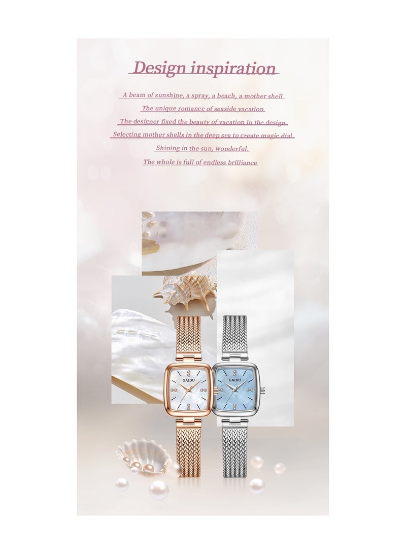 xozgdovg Women's watch waterproof ultra-thin women's watch fashion Shi Ying watch/ KD9006 Silver Shell Blue Steel Strip - Image 3