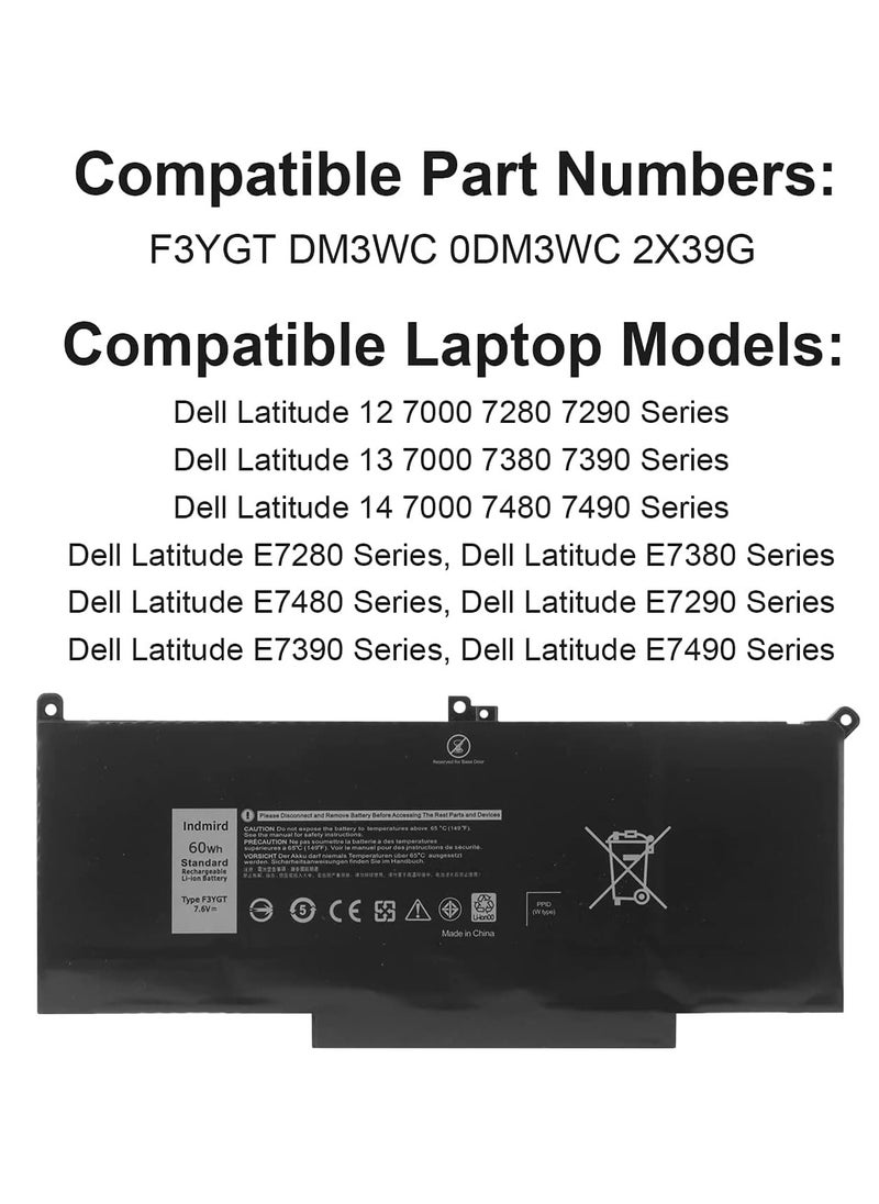 Generic 7.6V 60Wh Battery for Dell Latitude E7280 E7380 E7480 E7290 E7390 E7490 12 7000 7280 7290 13 7380 7390 14 7480 7490 0 Replacement Battery DMDM3WC 0DM3WC 2X39G by Endemerd  - Image 3