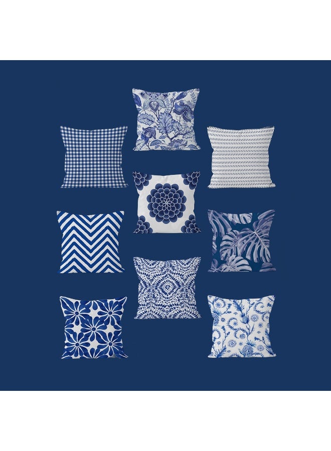 Classic Blue Ultra Short Fleece Geometric Pillow Case Home Sofa Decoration Pillow Cover 45*45cm
