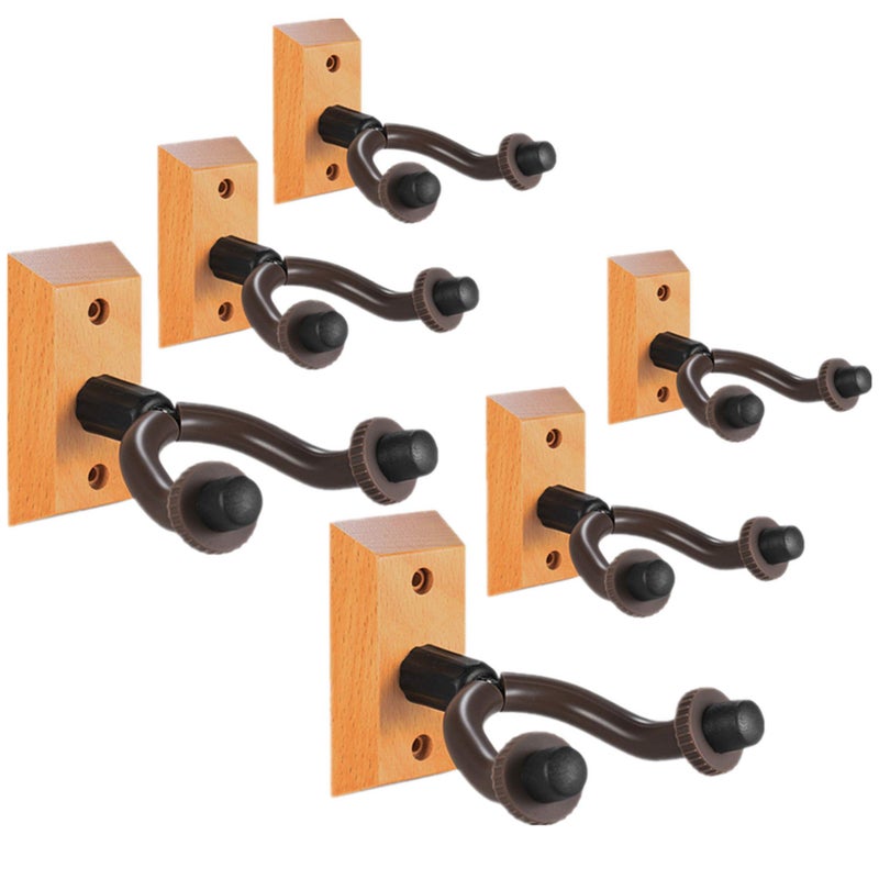 CC CAIHONG Guitar Hanger Wall Mount 6 Pack Hardwood Guitar Wall Hangers Hooks Holder Stand Display with Screws Easy to Install Fits Bass Mandolin Banjo