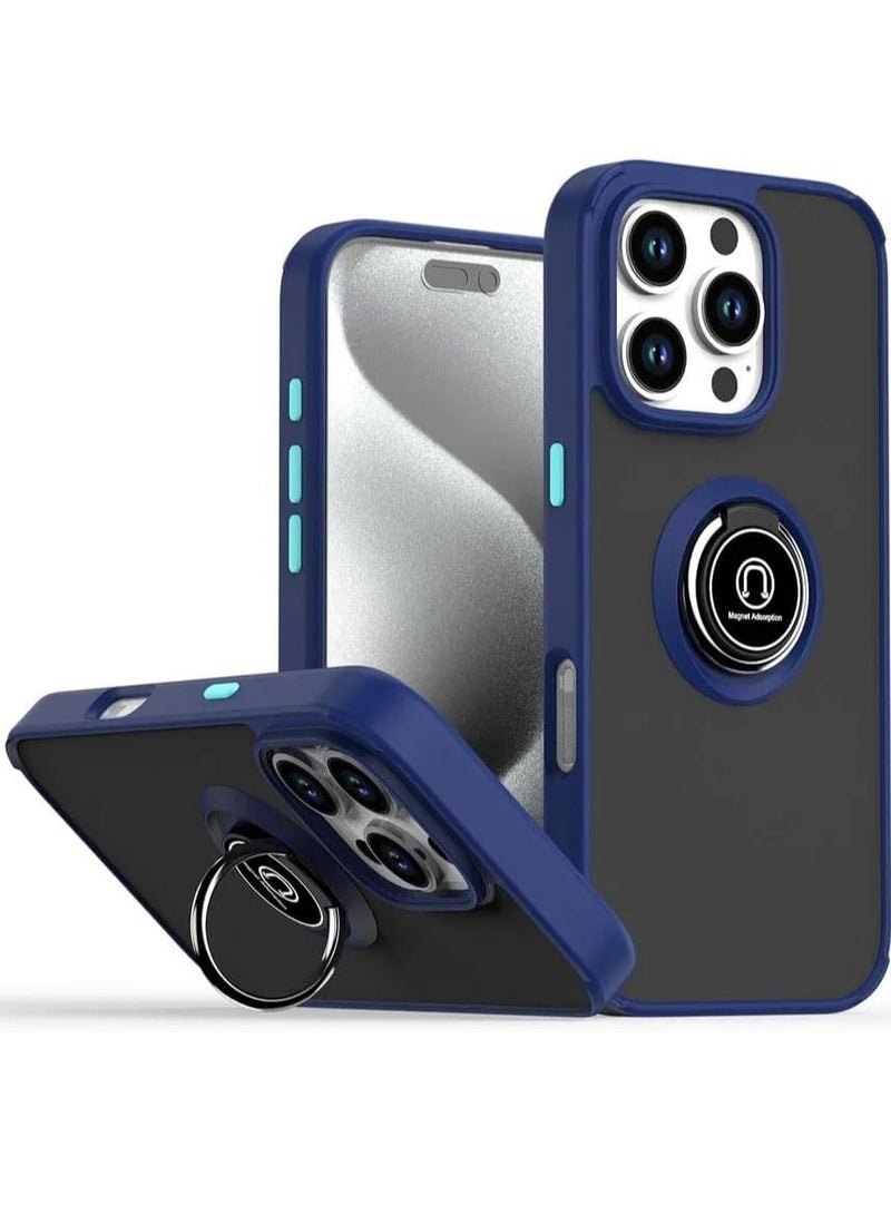 ELTRAZONE iPhone 16 Plus Case Cover – Blue Matte Shockproof Bumper with Metal Ring Holder Kickstand & Car Magnetic Mount - Image 1