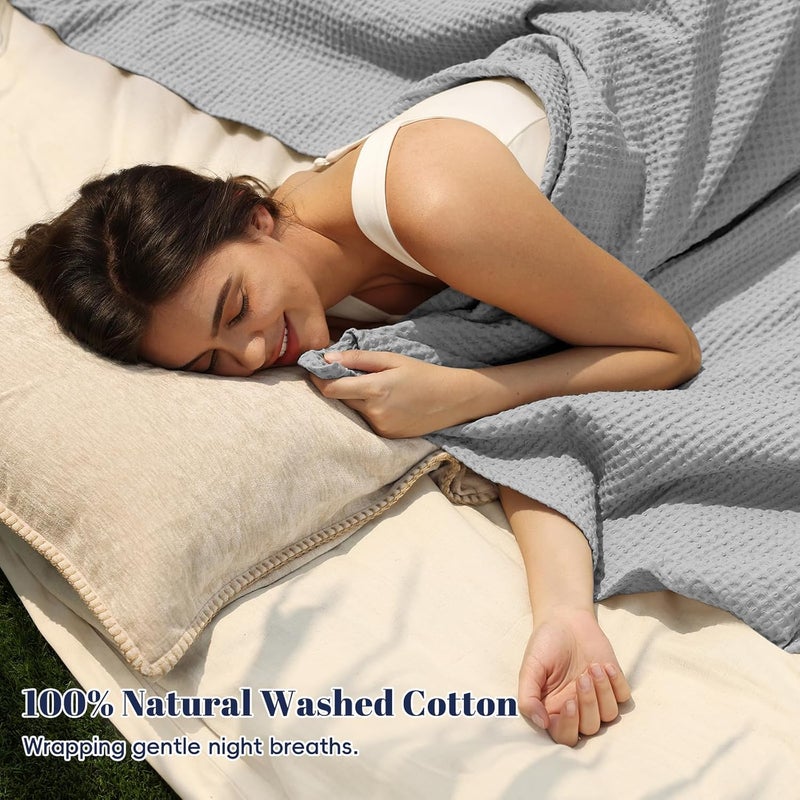 PHF (Twin Size, Light Grey) - Waffle Weave Blanket 100% Cotton Twin Size Light Grey - Image 2