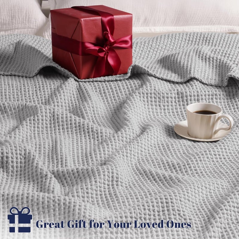 PHF (Twin Size, Light Grey) - Waffle Weave Blanket 100% Cotton Twin Size Light Grey - Image 5