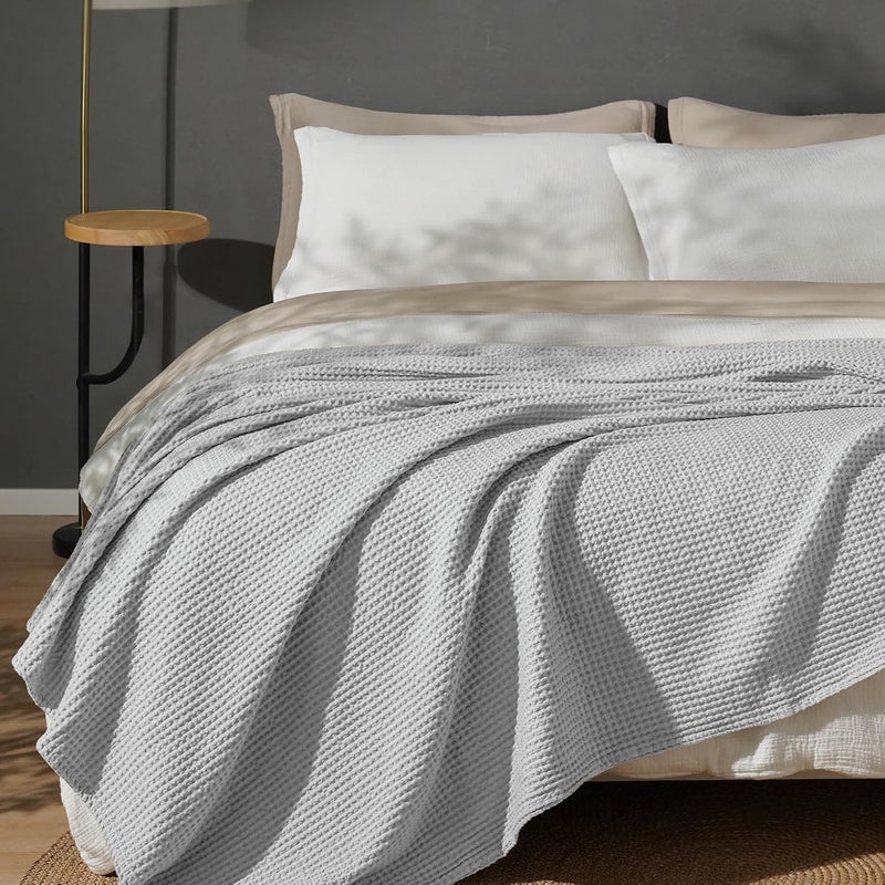 PHF (Twin Size, Light Grey) - Waffle Weave Blanket 100% Cotton Twin Size Light Grey - Image 1