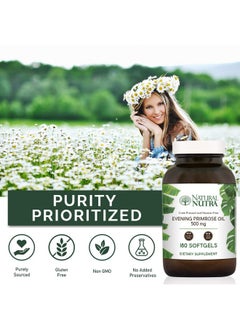 Natural Nutra Evening Primrose Oil Supplement From Fatty Acid Reduce Acne Nerve Health Promote Hearth Health Skin Clarity 500 Mg 180 Softgel  - Image 4