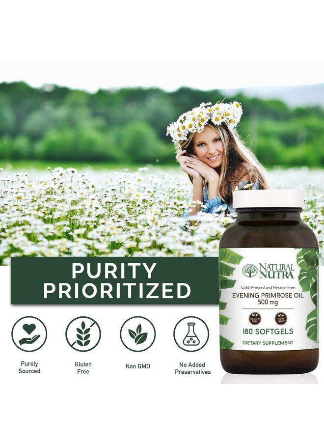 Natural Nutra Evening Primrose Oil Supplement From Fatty Acid Reduce Acne Nerve Health Promote Hearth Health Skin Clarity 500 Mg 180 Softgel  - Image 4