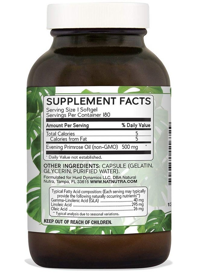 Natural Nutra Evening Primrose Oil Supplement From Fatty Acid Reduce Acne Nerve Health Promote Hearth Health Skin Clarity 500 Mg 180 Softgel  - Image 2