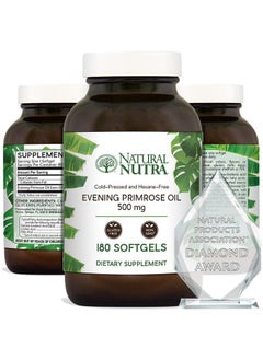 Natural Nutra Evening Primrose Oil Supplement From Fatty Acid Reduce Acne Nerve Health Promote Hearth Health Skin Clarity 500 Mg 180 Softgel  - Image 1