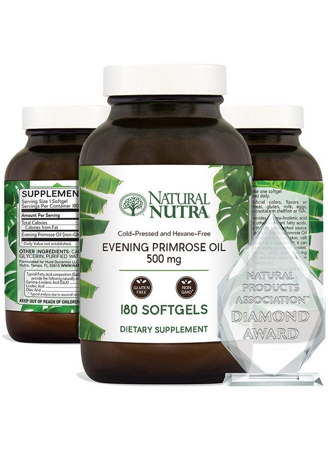 Natural Nutra Evening Primrose Oil Supplement From Fatty Acid Reduce Acne Nerve Health Promote Hearth Health Skin Clarity 500 Mg 180 Softgel  - Image 1