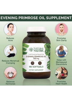Natural Nutra Evening Primrose Oil Supplement From Fatty Acid Reduce Acne Nerve Health Promote Hearth Health Skin Clarity 500 Mg 180 Softgel  - Image 3