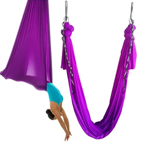 WELLSEM Aerial Yoga Hammock 5.5 Yards Aerial Pilates Silk Yoga Swing Set Include Carabiner,Daisy Chain, Pose Guide (Violet) - Image 1